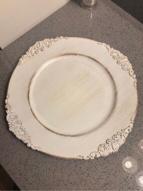 4 Elegant Gray Decorative Charger Plate with Vintage Scroll Edge